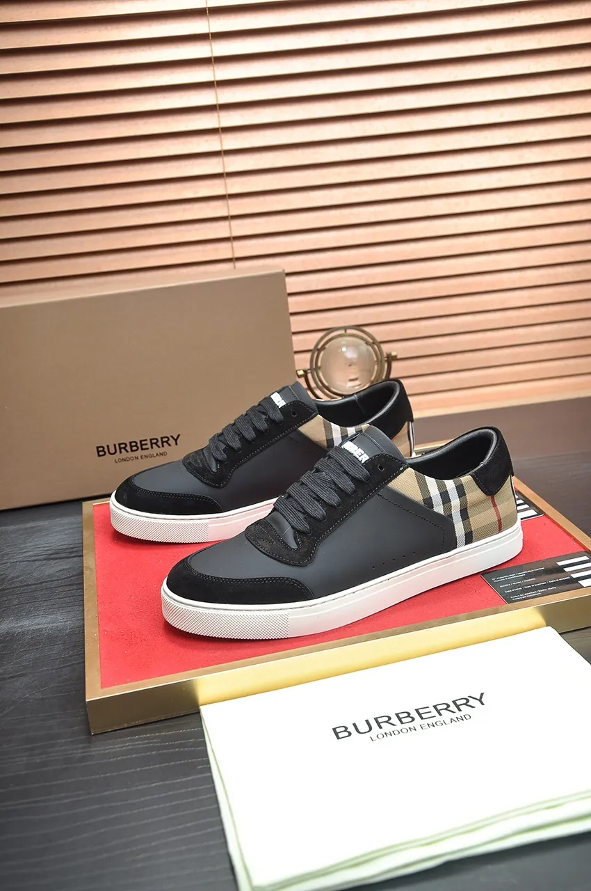 Men's shoes💰480💶[Burberry] (cowhide lining) classic low-top sneakers｜Imported cowhide with classic plaid fabric｜Cow leather lining｜Original outsole｜Fine workmanship and comfortable to wear Size: 38-44 (customized at 45)